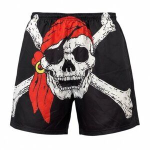 Pirate Skull Crossbones Swim Trunks XL Black Red Graphic Board Shorts Piratecore
